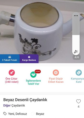Beyaz Desenli Çaydanlık