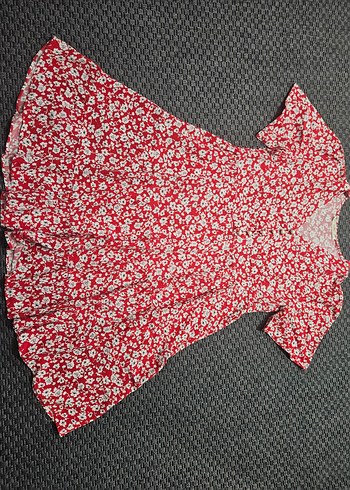 Kısa Kollu V Yaka Kırmızı Bohem Elbise - Görsel 3