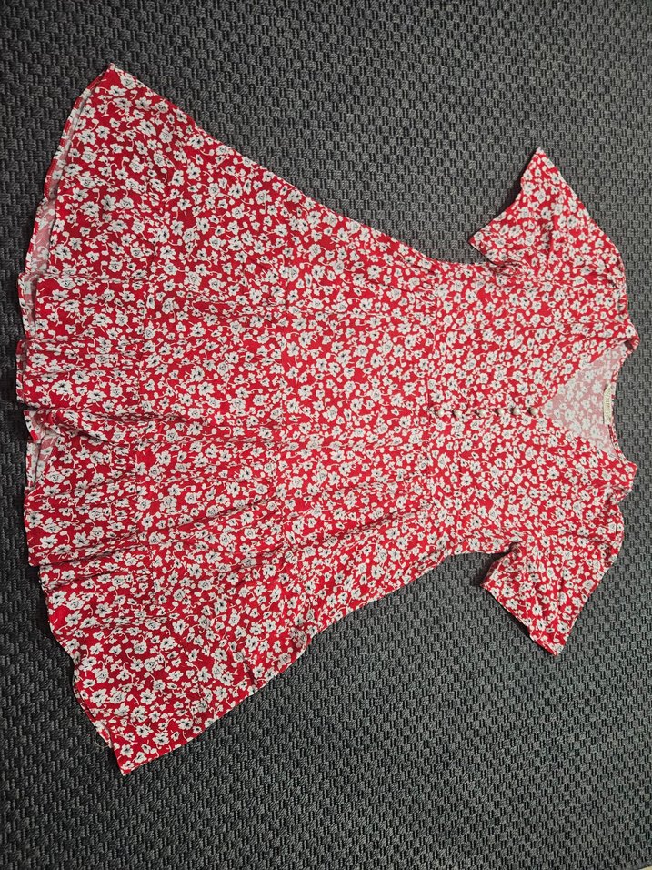 Kısa Kollu V Yaka Kırmızı Bohem Elbise - Görsel 3