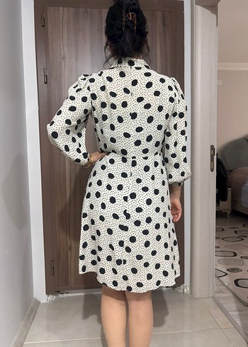 Uzun Kollu Puantiyeli Gömlek Elbise - Görsel 2