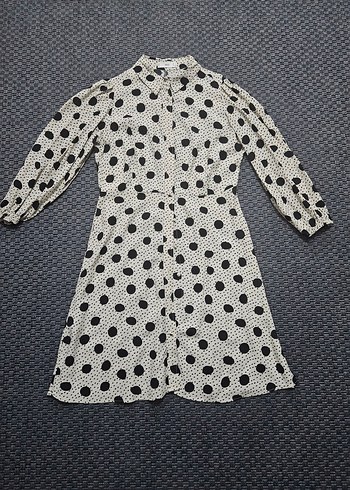 Uzun Kollu Puantiyeli Gömlek Elbise - Görsel 5