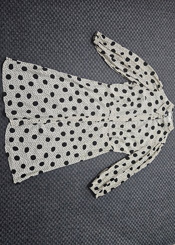 Uzun Kollu Puantiyeli Gömlek Elbise - Görsel 6