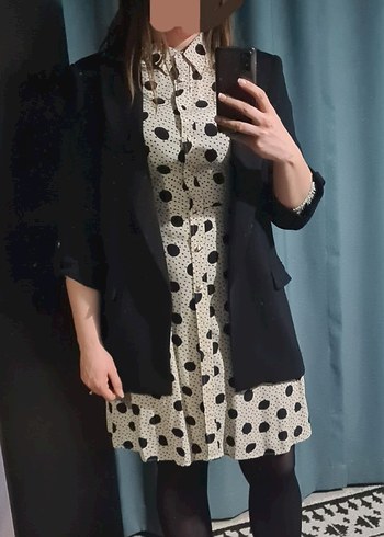 Uzun Kollu Puantiyeli Gömlek Elbise - Görsel 4