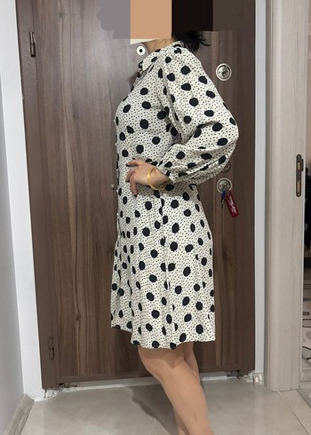 Uzun Kollu Puantiyeli Gömlek Elbise - Görsel 3