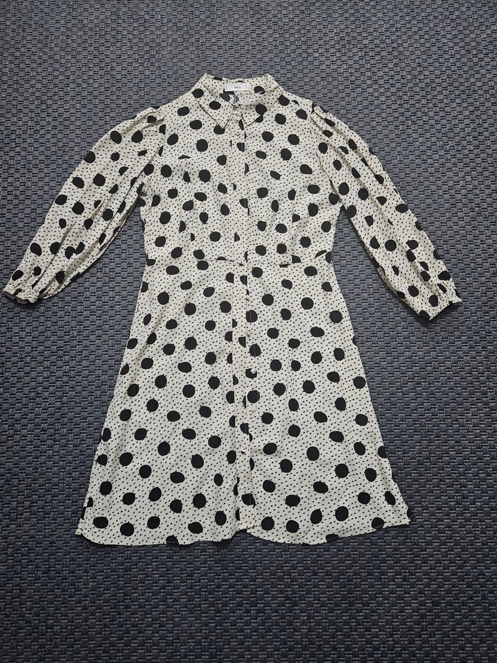 Uzun Kollu Puantiyeli Gömlek Elbise - Görsel 5