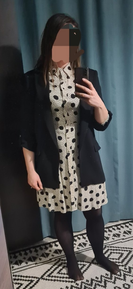 Uzun Kollu Puantiyeli Gömlek Elbise - Görsel 4