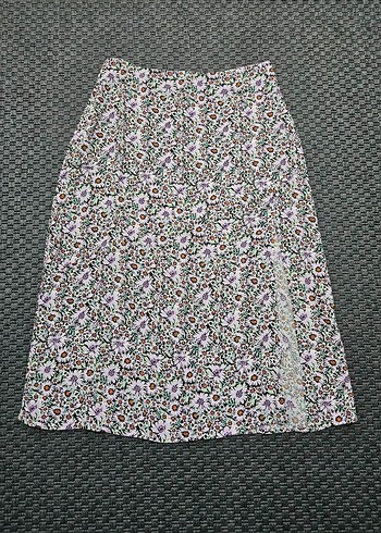 Çiçek Desenli Ömden Yırtmaçlı Bohem Midi Etek - Görsel 5