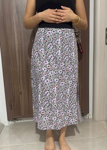 Çiçek Desenli Ömden Yırtmaçlı Bohem Midi Etek - Görsel 2