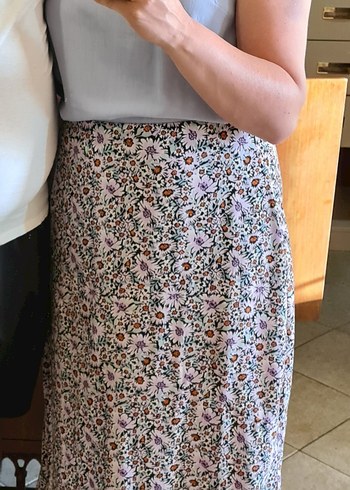 Çiçek Desenli Ömden Yırtmaçlı Bohem Midi Etek - Görsel 4