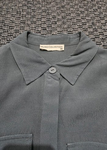 Gri Düğmeli Uzun Kollu Gömlek Elbise - Görsel 8