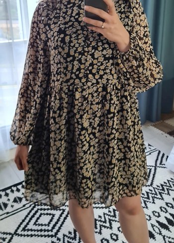 Uzun Kollu Düğmeli Çiçek Desenli Elbise - Görsel 6