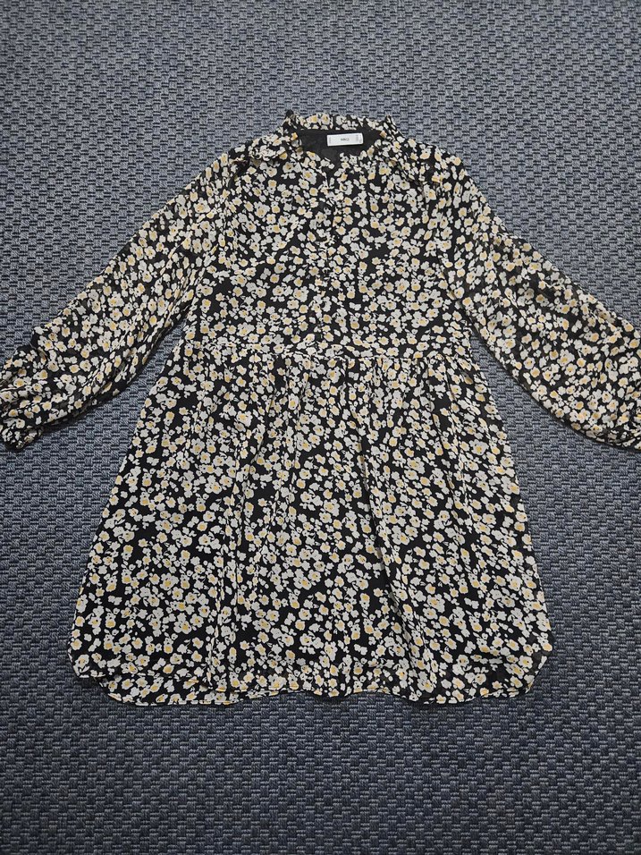 Uzun Kollu Düğmeli Çiçek Desenli Elbise - Görsel 2