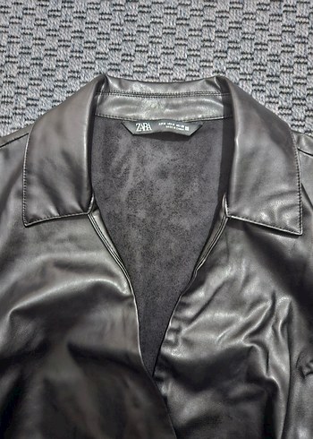 Kemerli Siyah Suni Deri Uzın Kollu Elbise - Görsel 3