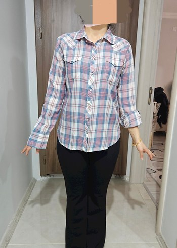 Kadın Pamuklu Kareli Gömlek - Görsel 2