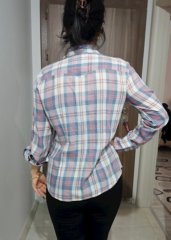 Kadın Pamuklu Kareli Gömlek - Görsel 4