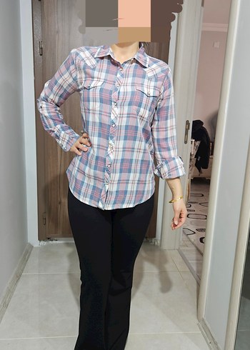 Kadın Pamuklu Kareli Gömlek - Görsel 3