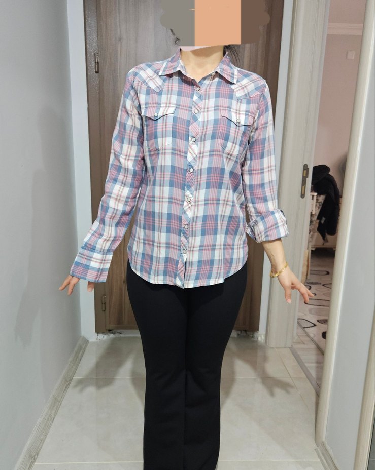 Kadın Pamuklu Kareli Gömlek - Görsel 2