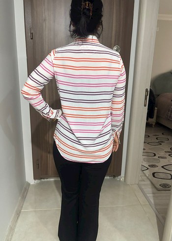 Çizgili Kadın Uzun Kollu Gömlek - Görsel 4