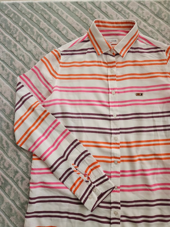 Çizgili Kadın Uzun Kollu Gömlek - Görsel 2