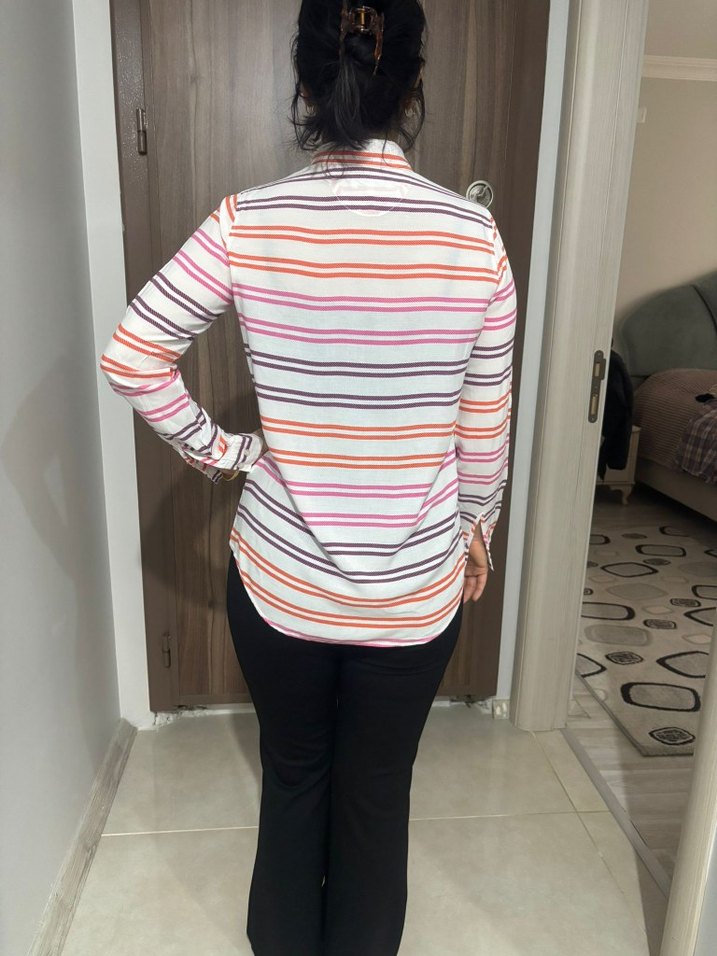 Çizgili Kadın Uzun Kollu Gömlek - Görsel 4