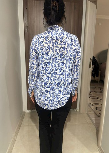 Mavi Desenli Uzun Kollu Kadın Gömlek - Görsel 2