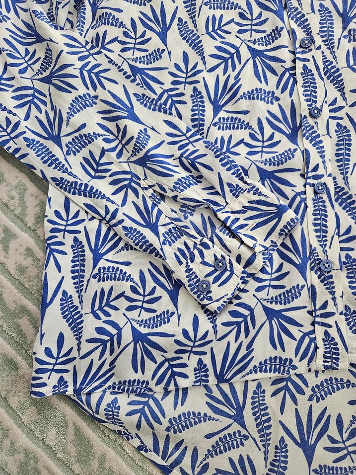 Mavi Desenli Uzun Kollu Kadın Gömlek - Görsel 4