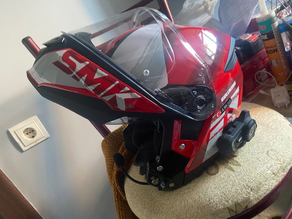 SMK Gullwing Supertour Kırmızı-Gri Çene Açılır Kask - Görsel 2