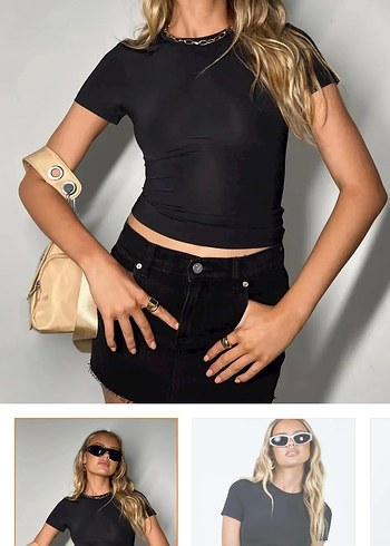 Siyah Kısa Kollu Fitted Tişört - Görsel 4