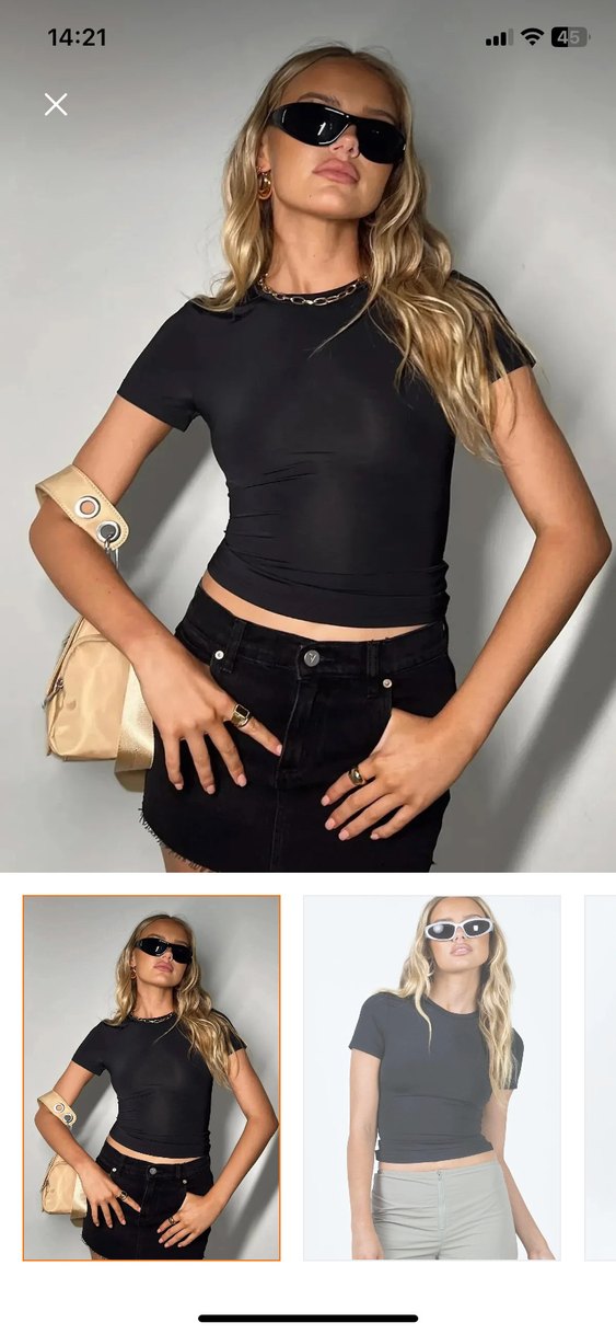 Siyah Kısa Kollu Fitted Tişört - Görsel 4