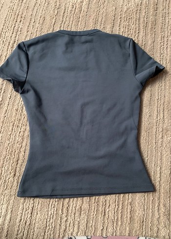 Gri Kısa Kollu Basic Kadın Tişört - Görsel 2