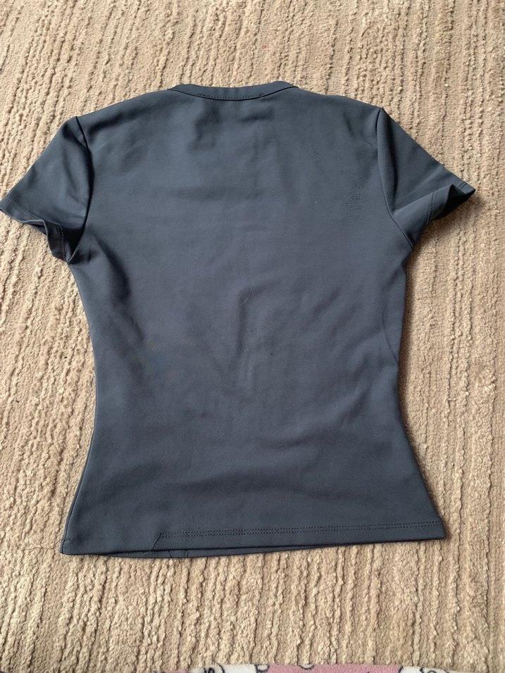 Gri Kısa Kollu Basic Kadın Tişört - Görsel 2