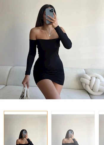 Siyah Straplez Uzun Kollu Triko Elbise - Görsel 3