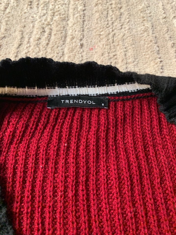 Bordo V Yaka Kısa Triko Kazak - Görsel 4