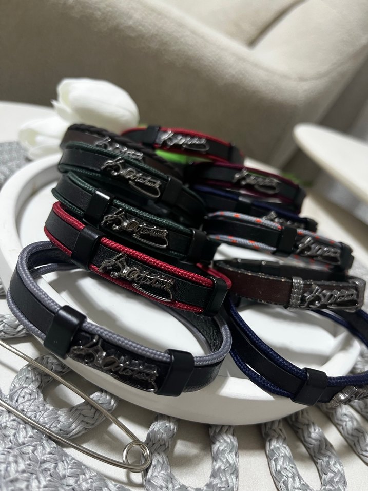 Renkli Çoklu Erkek deri Bileklikler K.atatürk imzalı - Görsel 3