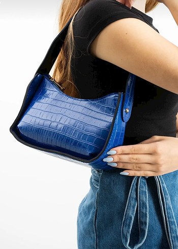 Diğer Mavi Parlak Yılan Desenli Denim Çanta