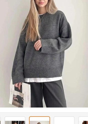 Gri Oversize Triko Kadın Kazak