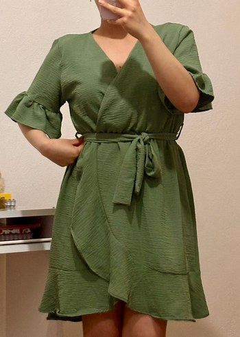 Yeşil V Yaka Midi Bohem Elbise - Görsel 3