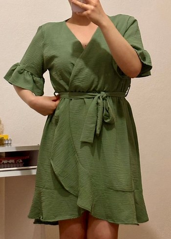 Yeşil V Yaka Midi Bohem Elbise - Görsel 2