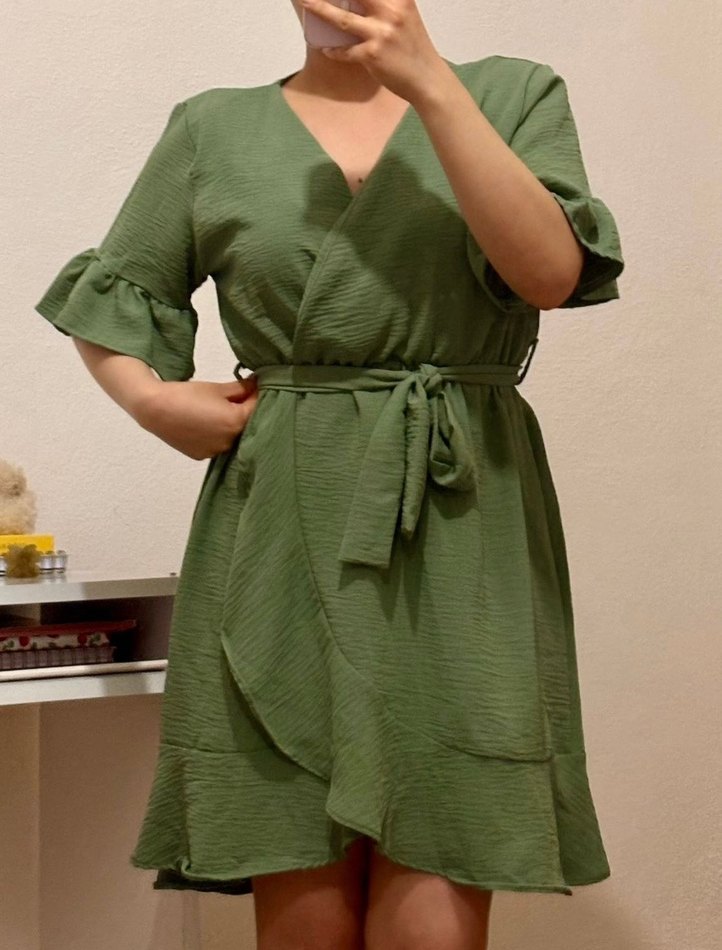 Yeşil V Yaka Midi Bohem Elbise - Görsel 2