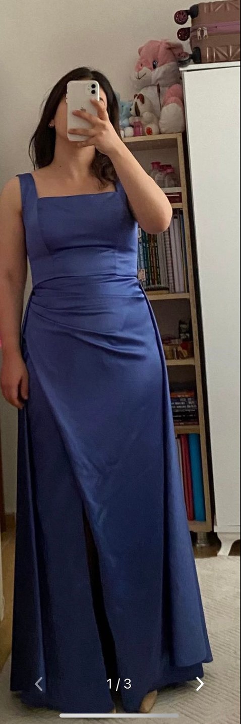 Lacivert Drapeli Uzun Abiye Elbise - Görsel 2
