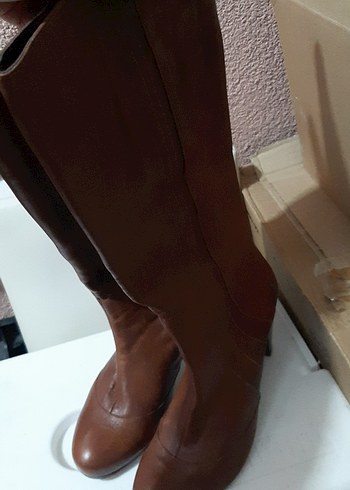 38 Beden Deri Taba Rengi Dolgu Topuklu Kadın Çizme