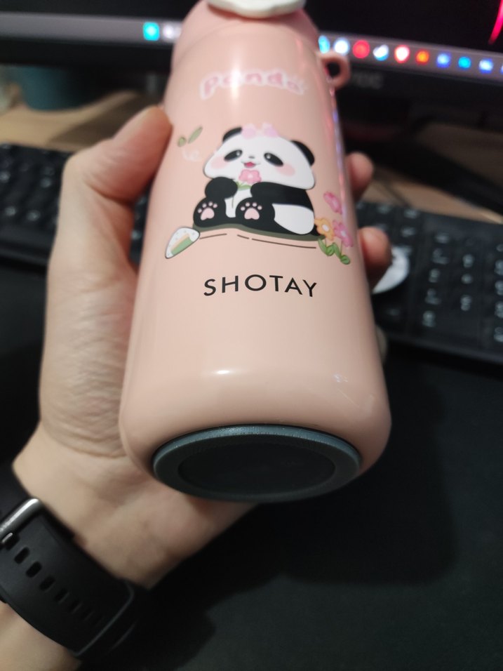 SHOTAY Panda Desenli Pembe Çocuk Termosu 430ml - Görsel 3