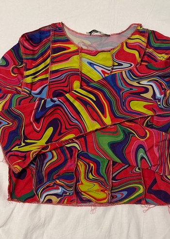 Diğer Renkli Tie-Dye Uzun Kollu Kadın Bluz