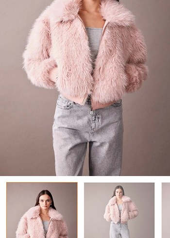 Zara Pembe Tüylü Salaş Midi Mont ceket