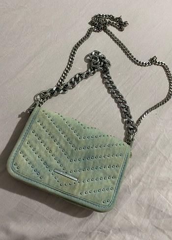 Gri Nakışlı Kot Kadın Clutch Çanta - Görsel 3