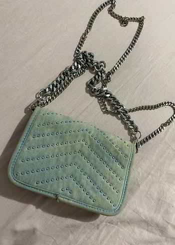 Gri Nakışlı Kot Kadın Clutch Çanta - Görsel 2