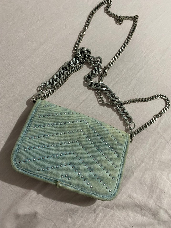 Gri Nakışlı Kot Kadın Clutch Çanta - Görsel 2