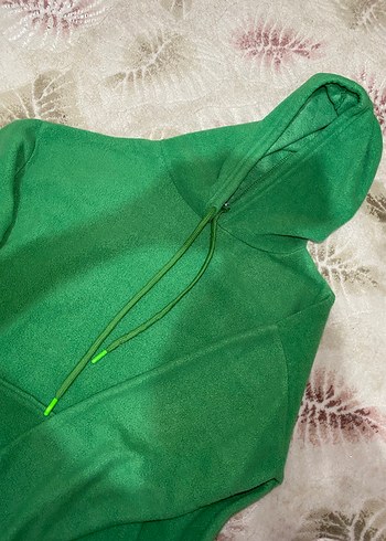 Kadın Yeşil Kapüşonlu Salaş Sweatshirt yünlü - Görsel 4