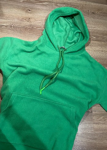 Kadın Yeşil Kapüşonlu Salaş Sweatshirt yünlü - Görsel 2