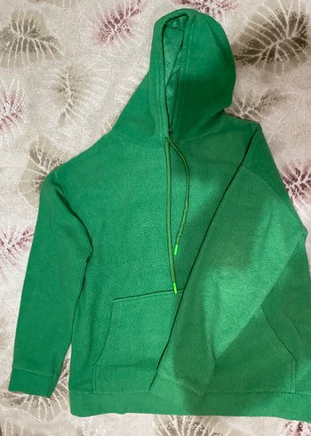 Kadın Yeşil Kapüşonlu Salaş Sweatshirt yünlü - Görsel 3